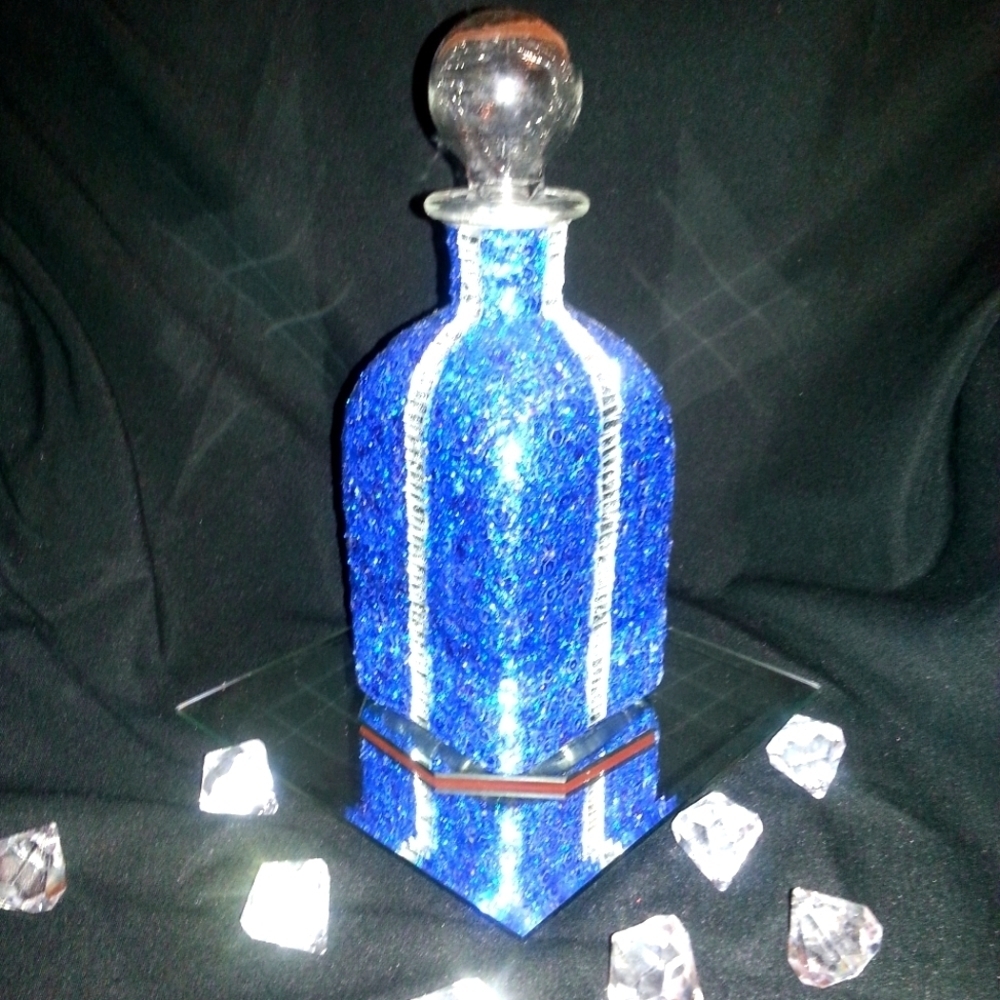 Beautiful heavy duty blue and silver decorative bottle